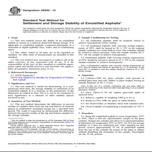 ASTM D6930−10 Standard Test Method for Settlement and Storage Stability of Emulsified Asphalts