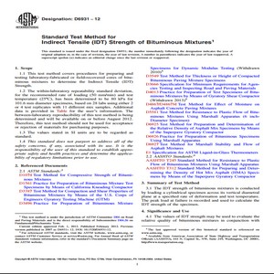 ASTM D6931−12 Standard Test Method for Indirect Tensile IDT Strength of Bituminous Mixtures