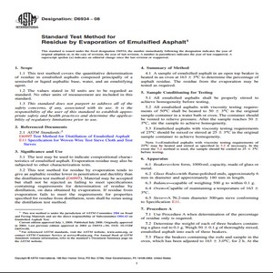 ASTM D6934−08 Standard Test Method for Residue by Evaporation of Emulsified Asphalt