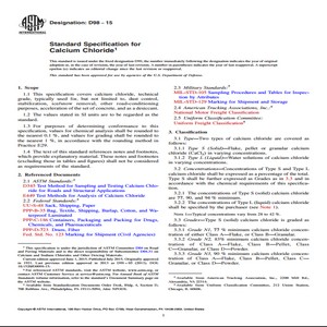 ASTM D98−15 Standard Specification for Calcium Chloride